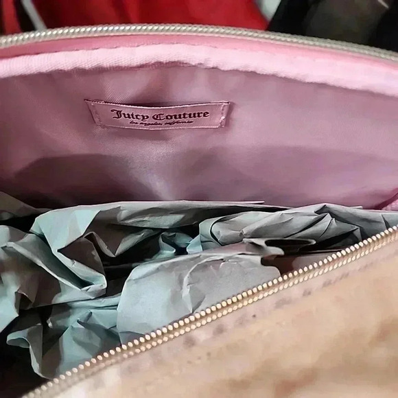 NWT Juicy Couture Large Velour Tan Cream Crown Travel Cosmetic Makeup Case Bag - Picture 7 of 12